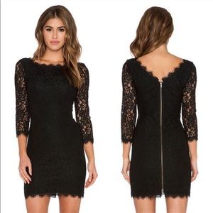 DVF Black Lace Scallop Trim Zarita Dress